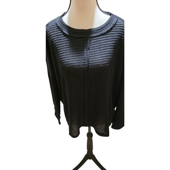 Zenana Black Soft Waffle Knit Lightweight Sweater Relaxed Fit Oversized S/M - Picture 2 of 6